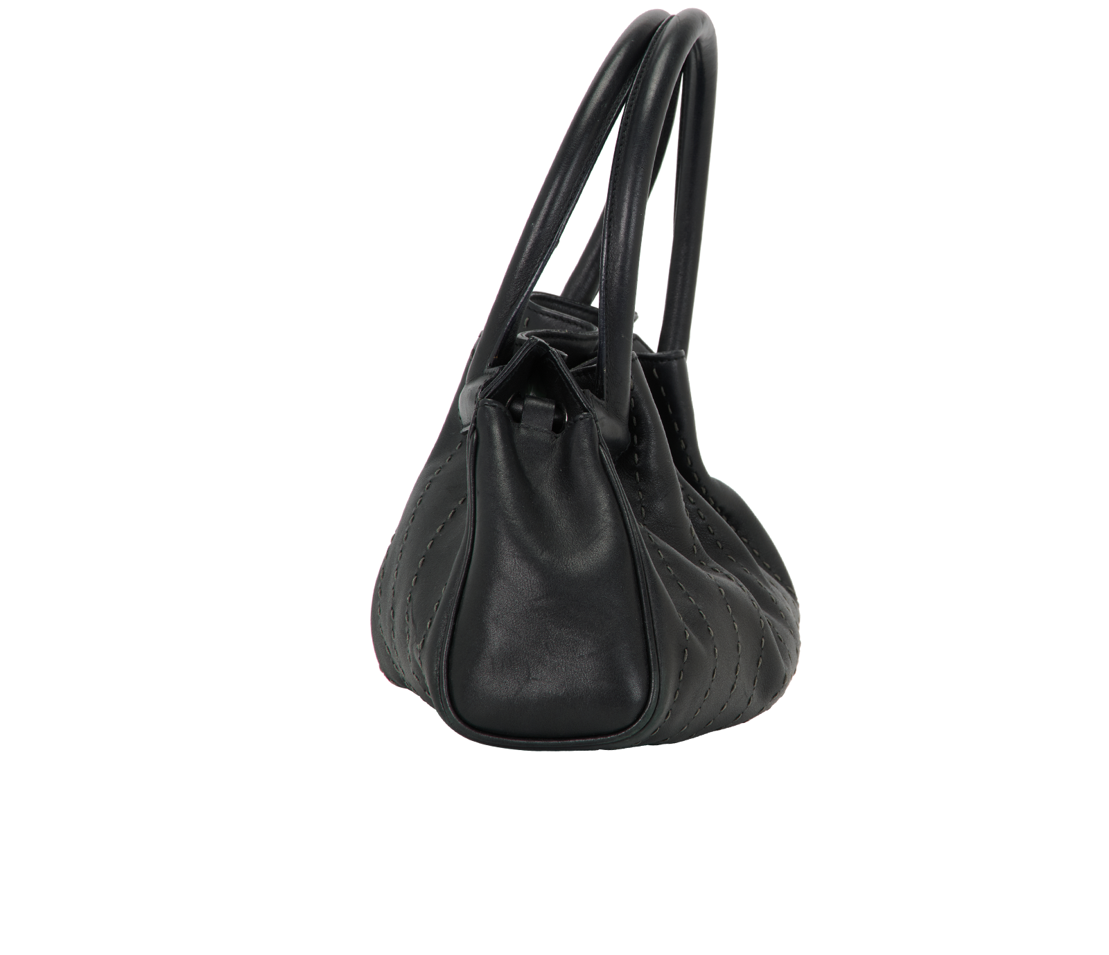 Vintage Gathered Bag, &pound;195, Handbags, Black, Leather, Side view